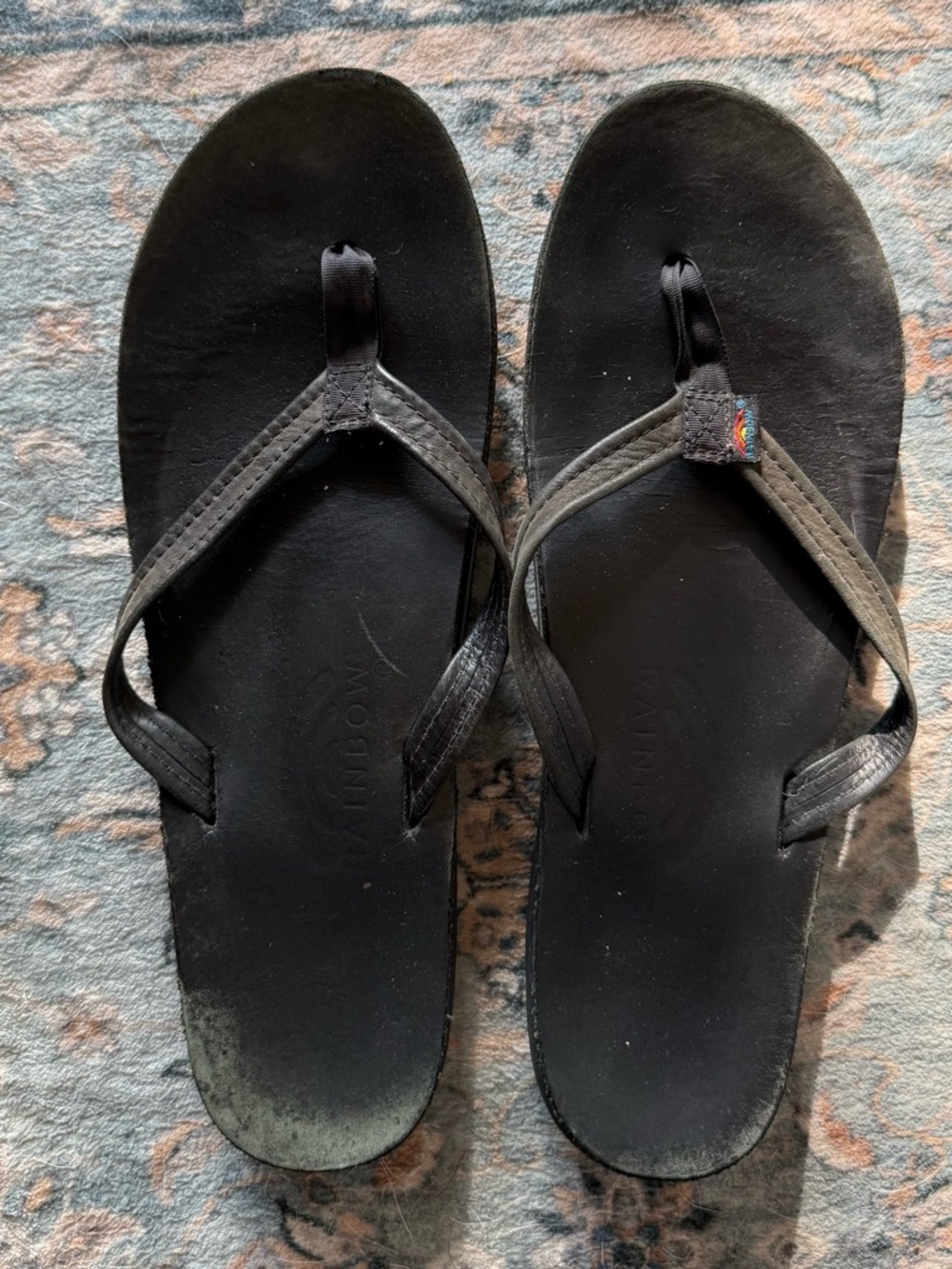 Rainbow Black Leather-Look Flip Flop Sandals